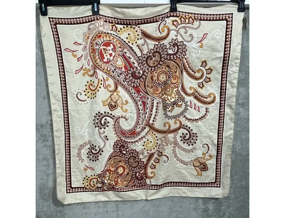 VTG Tie Rack London Scarf Cream Paisley Floral Boho Italy Preppy Purse Scarf